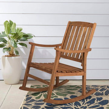 Penny Classic Slat-Back 300-Lbs Support Acacia Wood Patio Outdoor Rocking Chair - JONATHAN Y